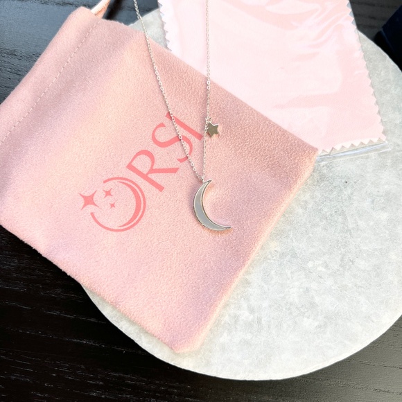 New ORSI Silver Luna Moon and Star Necklace - Picture 2 of 4